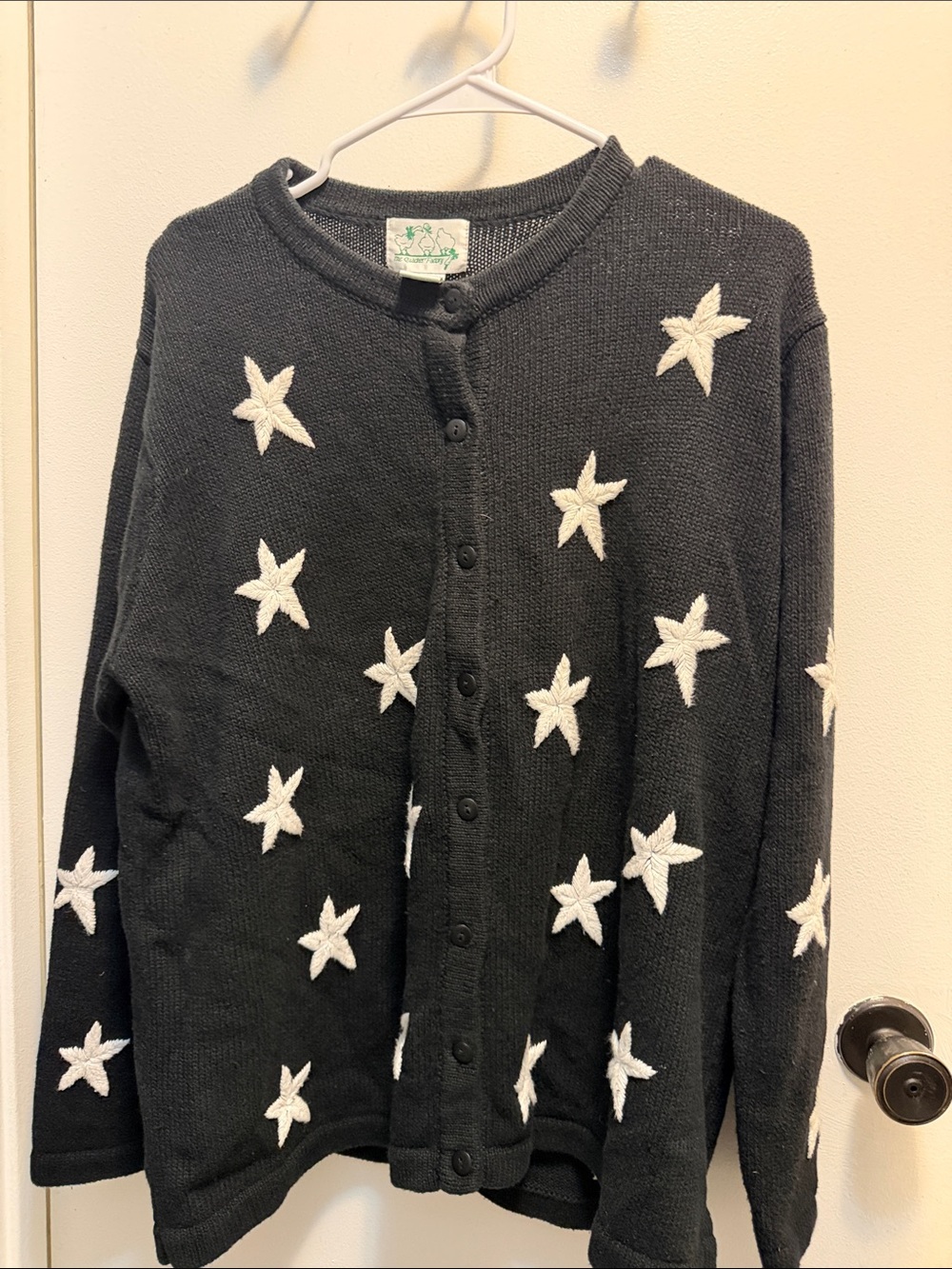 Vintage 90s Quacker Factory Black Star Cardigan Sweater Celestial Womens L
